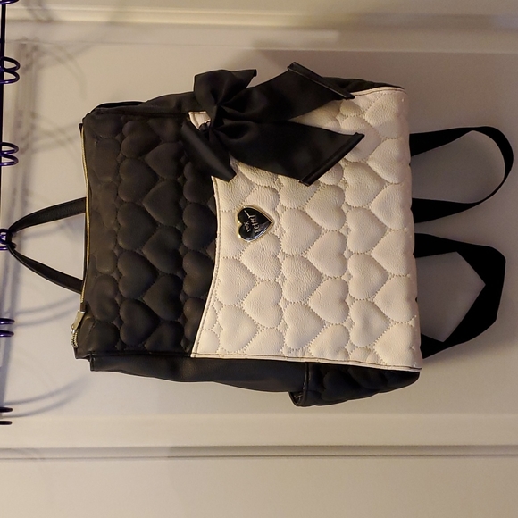 Betsey Johnson Handbags - Betsey Johnson Top Zip Be Mine Bone/BLK Qulted Heart Backpack